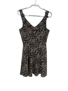 ✨ Crystal Doll Leopard Print Cowl Neck Fit & Flare Dress Size 11 Junior Y2K ✨